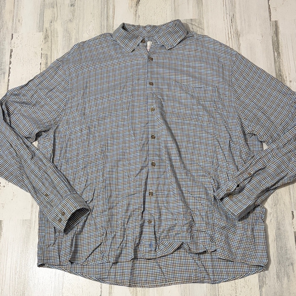 johnnie-O Metz Blue and Brown Plaid Shirt Size XXL